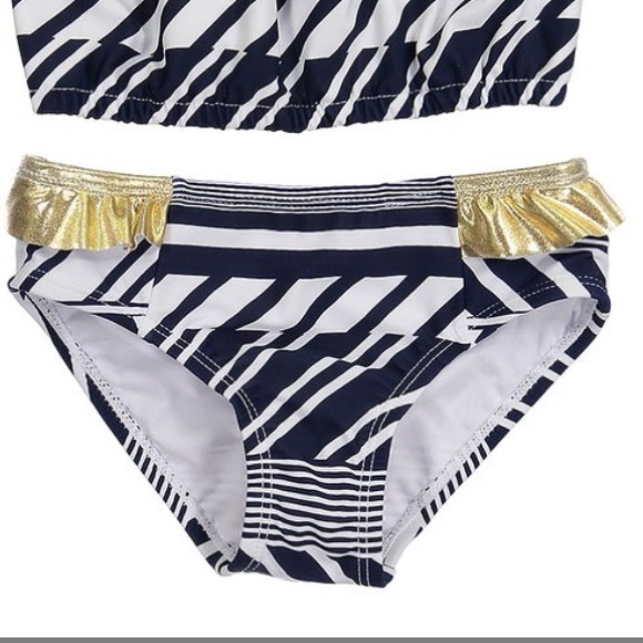 Girls Black & White Stripe Bikini w/ gold ruffle - Picture 3 of 5